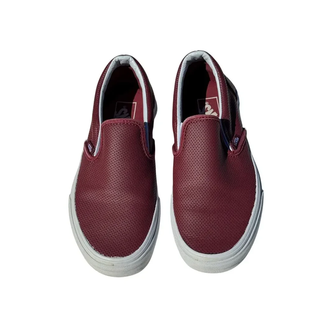 Vans Classic Slip-On Burgundy Red Perforated Leather Sneakers Women 7 Men 5.5